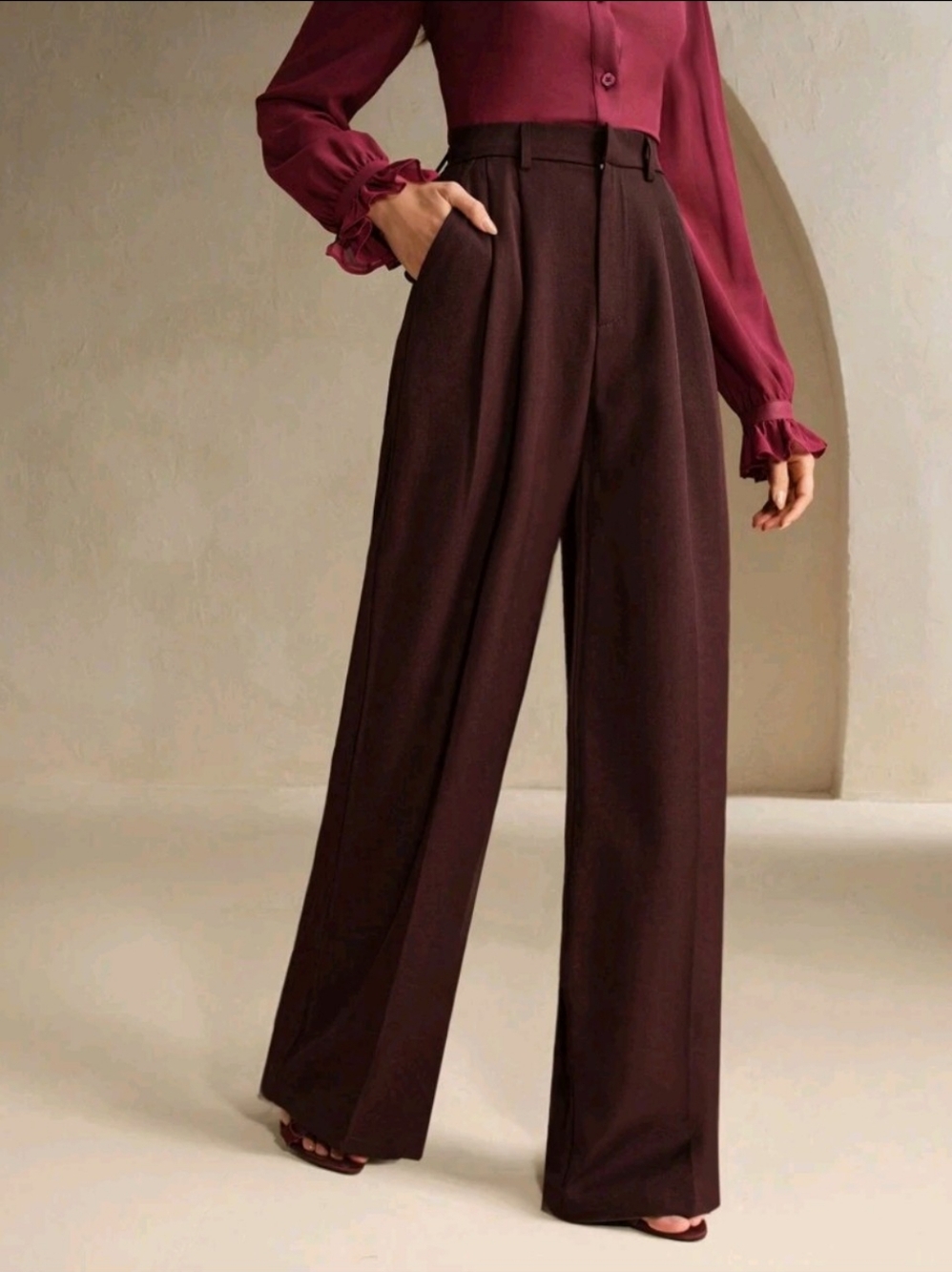 Solid Color High Waist Pleated Wide Leg Loose Casual Pants